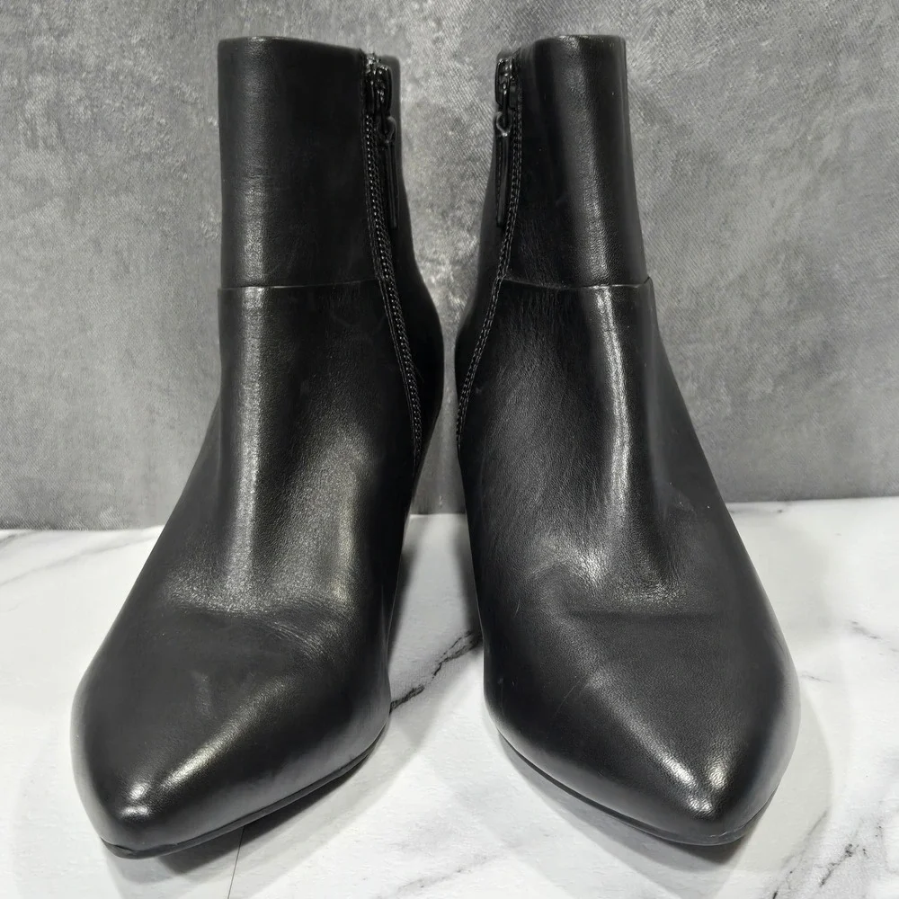 Cole Haan Eneida Ankle Boots Womens 5.5B Black Leather Wedge Pointed Toe Zip